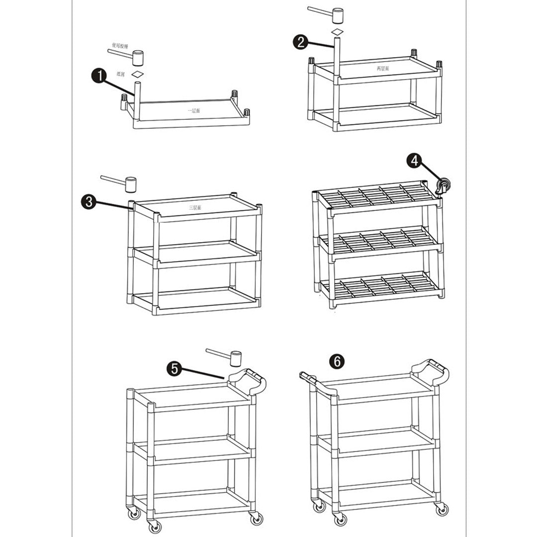 Premium 3 Tier Food Trolley Food Waste Cart Storage Mechanic Kitchen Black Large - image5