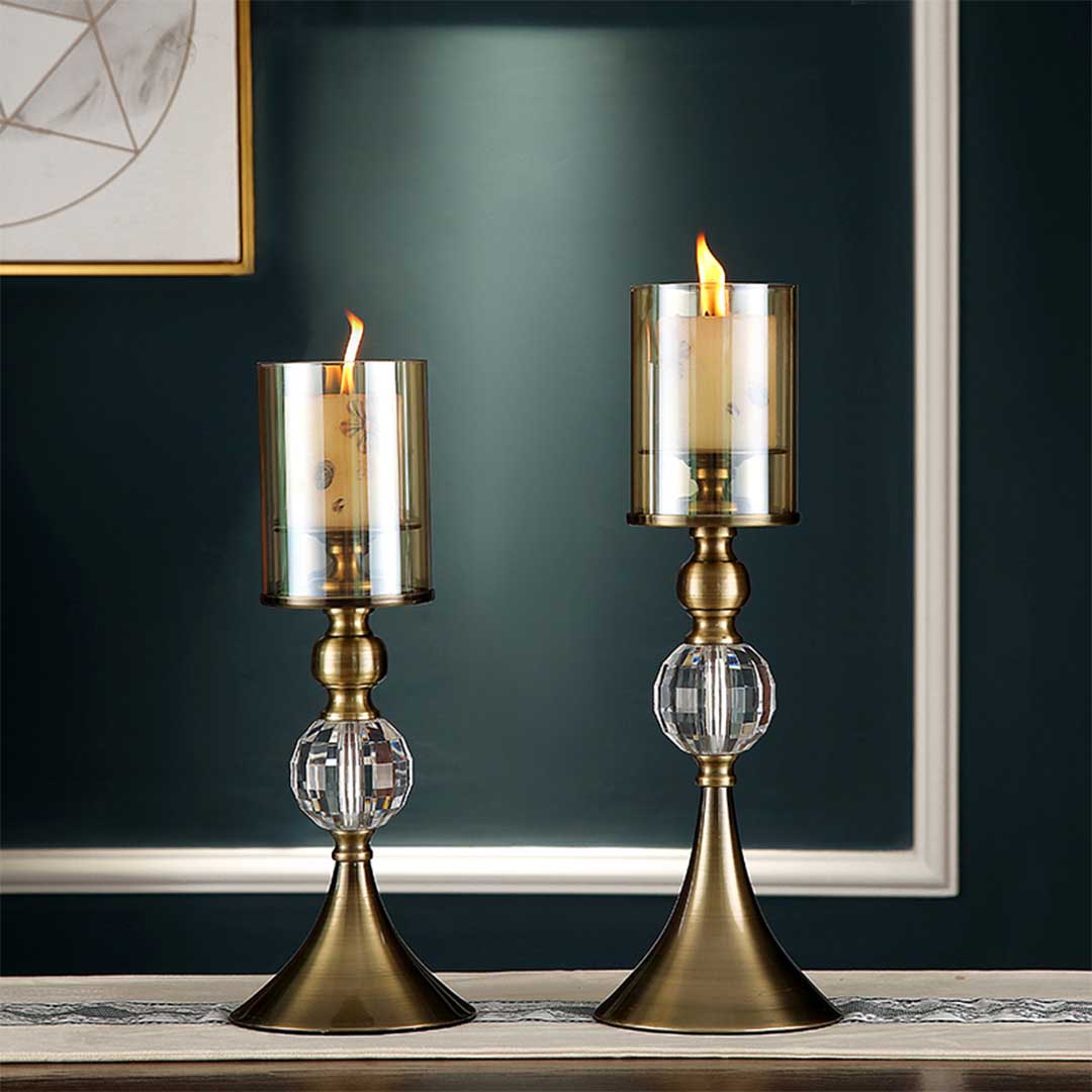 Premium 2X 38cm Glass Candle Holder Candle Stand Glass/Metal - image5