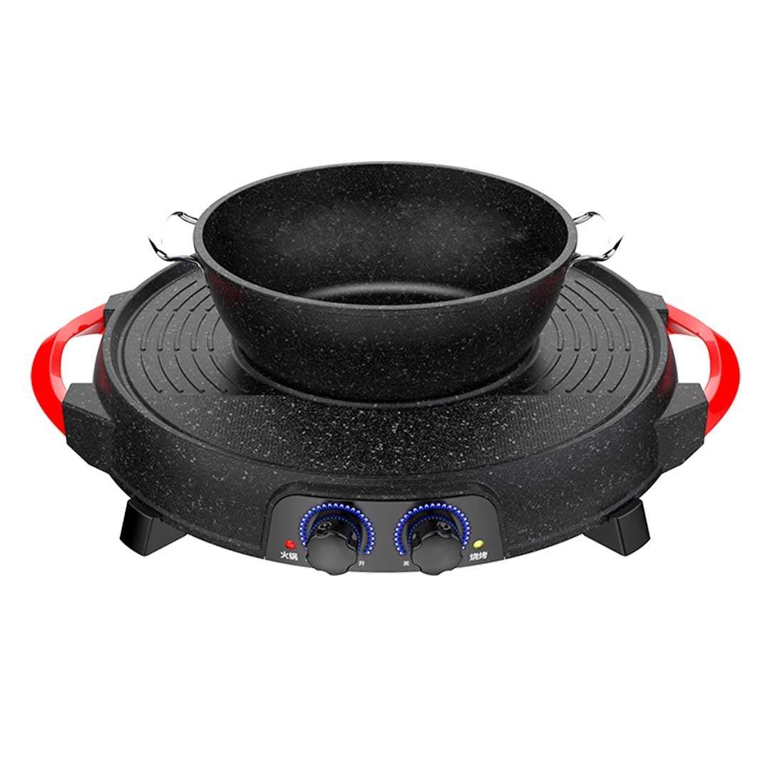 Premium 2 in 1 Electric Stone Coated Teppanyaki Grill Plate Steamboat Hotpot - image8