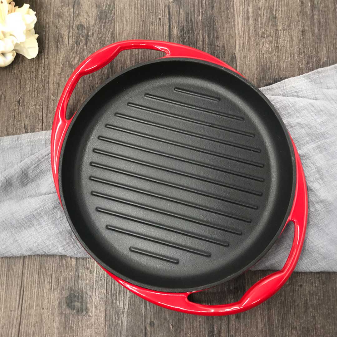 Premium Enamel Porcelain Cast Iron Frying Pan Skillet Non-stick Coating Steak Sizzle Platter 26cm - image5