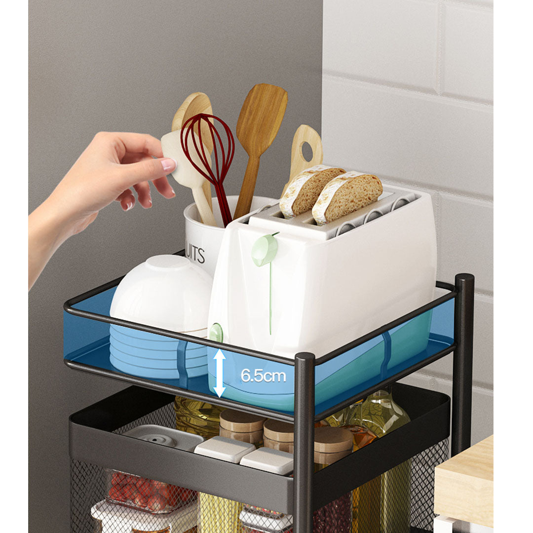 Premium 4 Tier Steel Square Rotating Kitchen Cart Multi-Functional Shelves Portable Storage Organizer with Wheels - image5