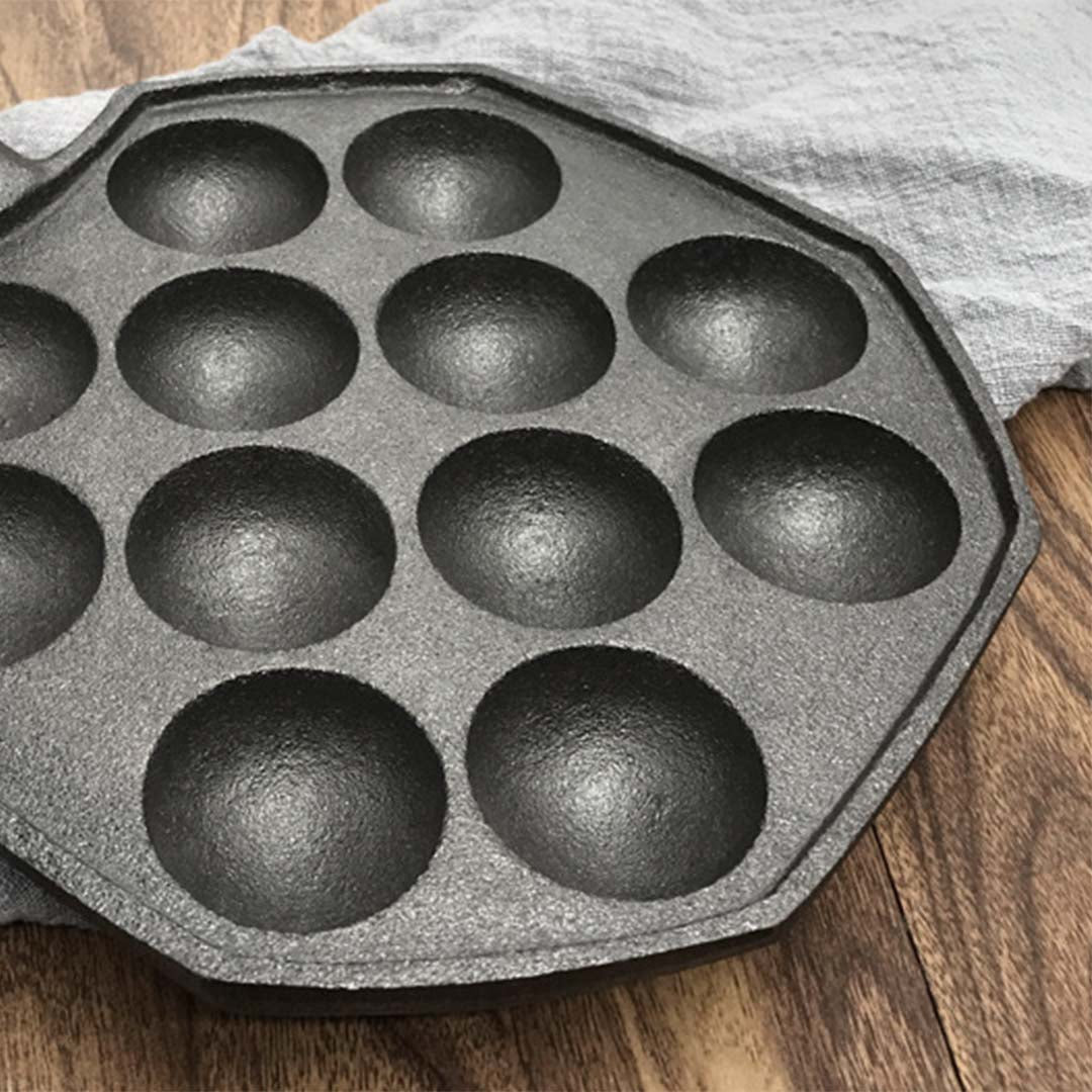 Premium 18CM Cast Iron Takoyaki Fry Pan Octopus Balls Maker 12 Hole Cavities Grill Mold - image5