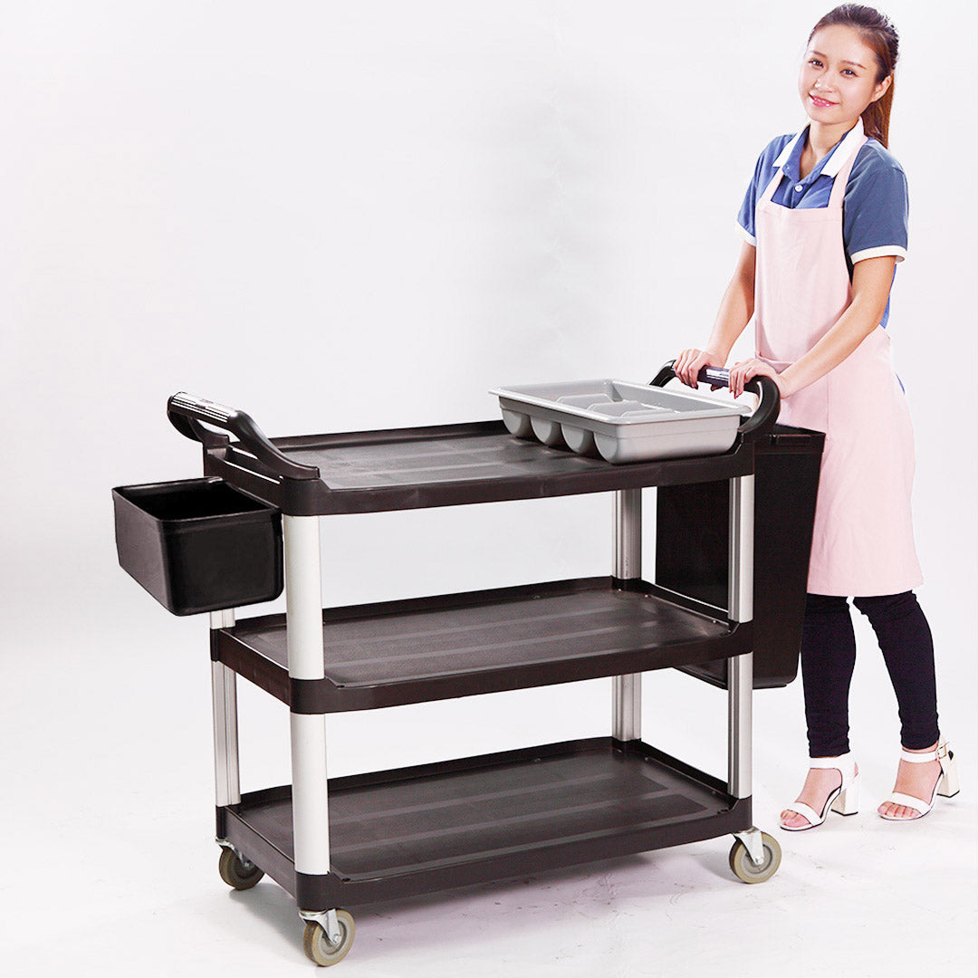 Premium 2x 3 Tier Food Trolley Food Waste Cart w/ 2 Bin Food Utility Kitchen Large - image5