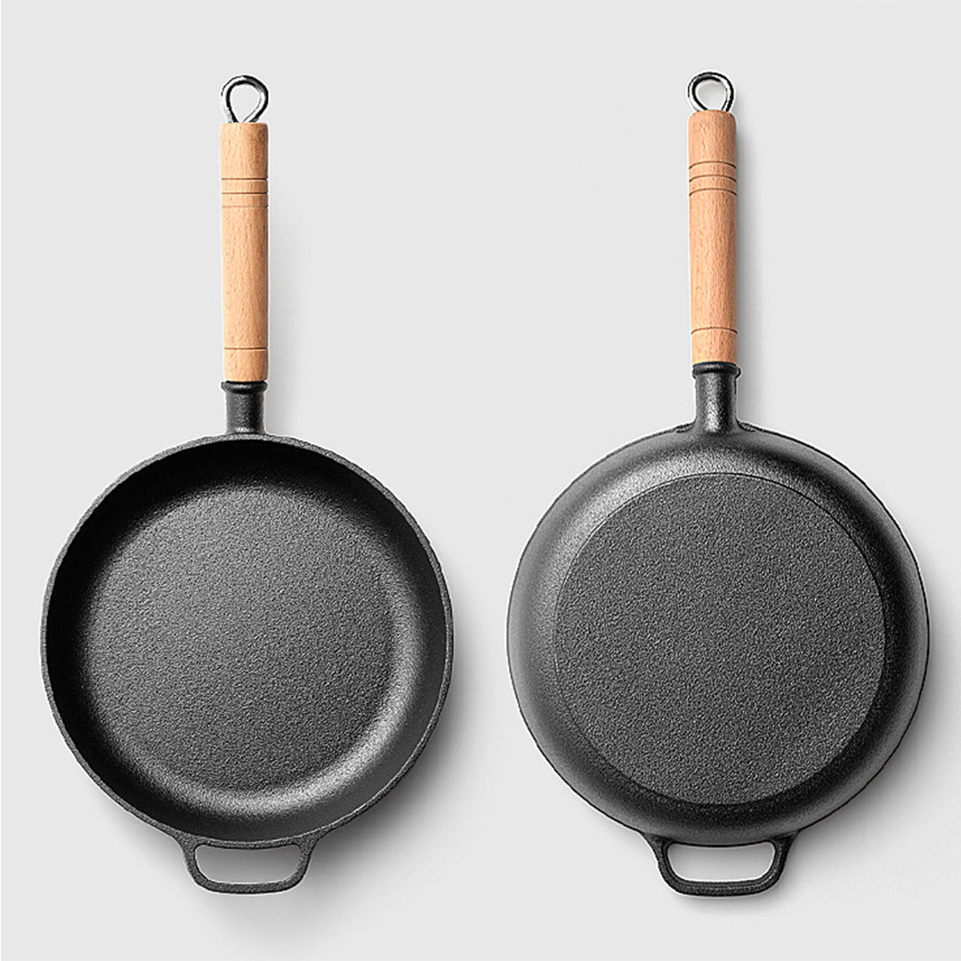 Premium 2X 25cm Round Cast Iron Frying Pan Skillet Steak Sizzle Platter with Helper Handle - image5