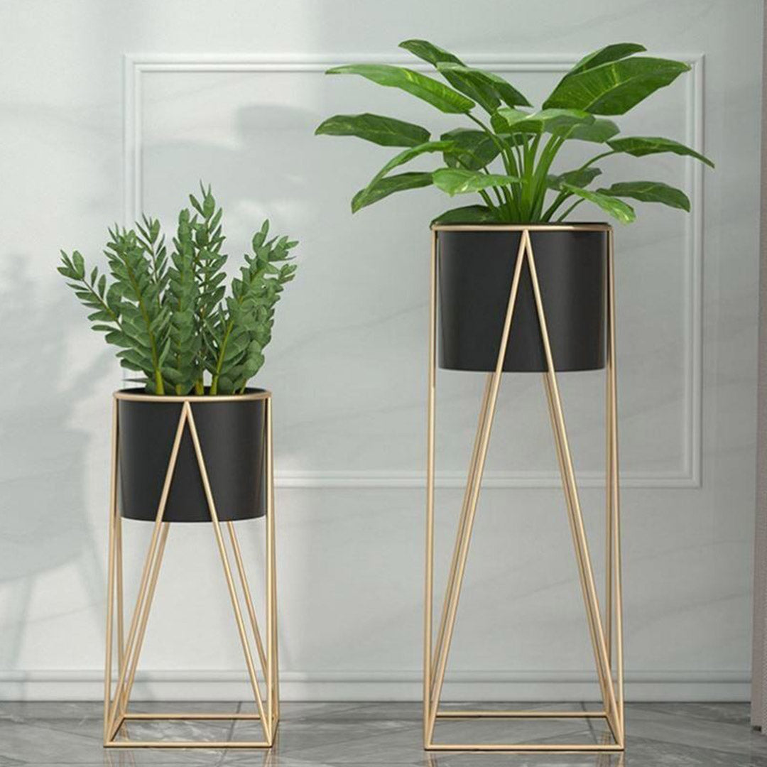Premium 4X 50cm Gold Metal Plant Stand with Black Flower Pot Holder Corner Shelving Rack Indoor Display - image5