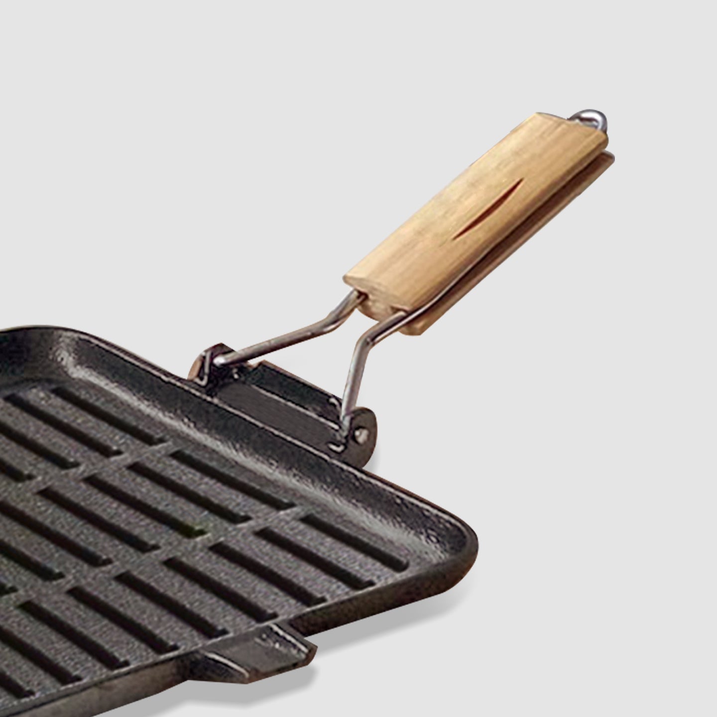 Premium 28cm Ribbed Cast Iron Square Steak Frying Grill Skillet Pan with Folding Wooden Handle - image5