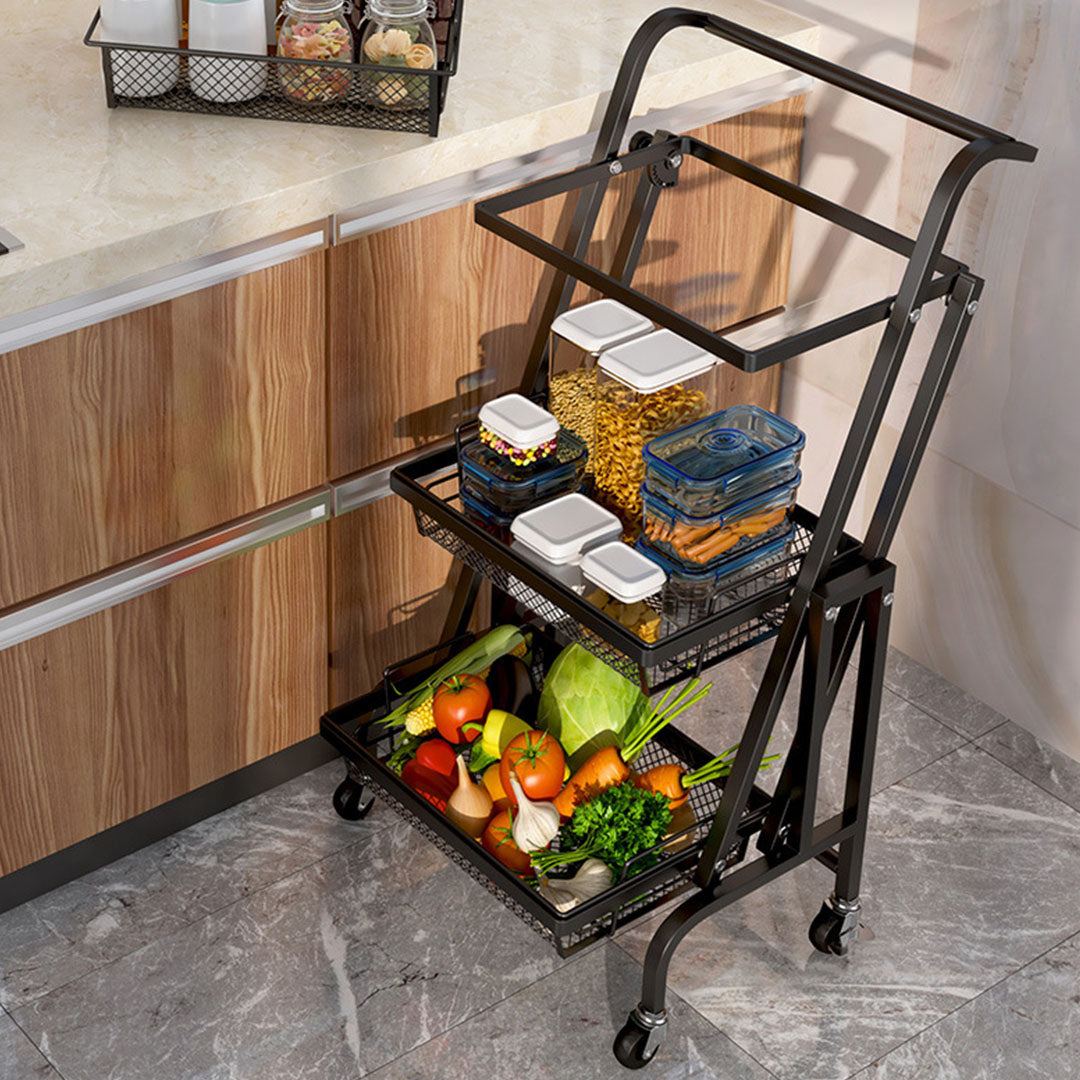 Premium 3 Tier Steel Black Adjustable Kitchen Cart Multi-Functional Shelves Portable Storage Organizer with Wheels - image5