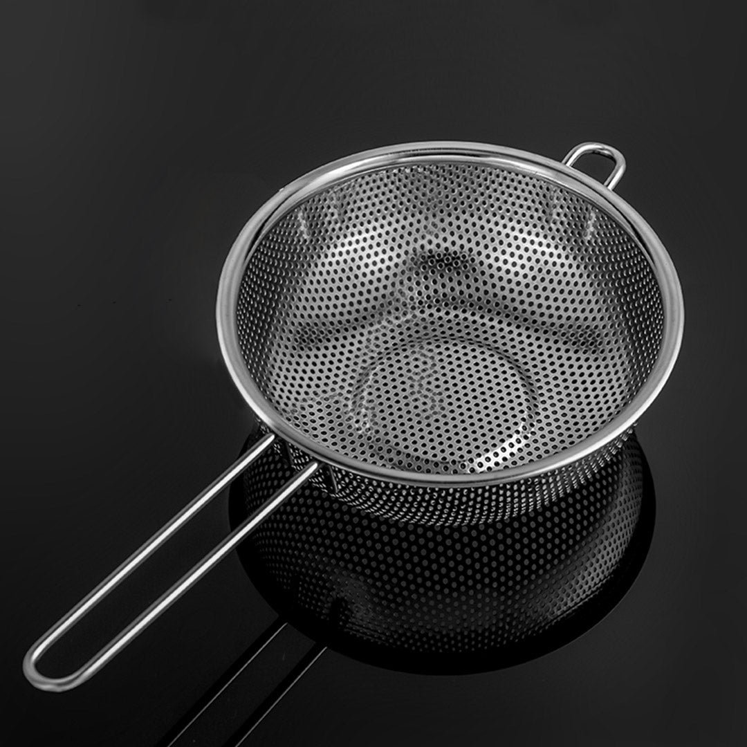 Stainless Steel Perforated Colander Fine Mesh Net Food Strainer Basket with Handle Skimmer Sieve Set - image5