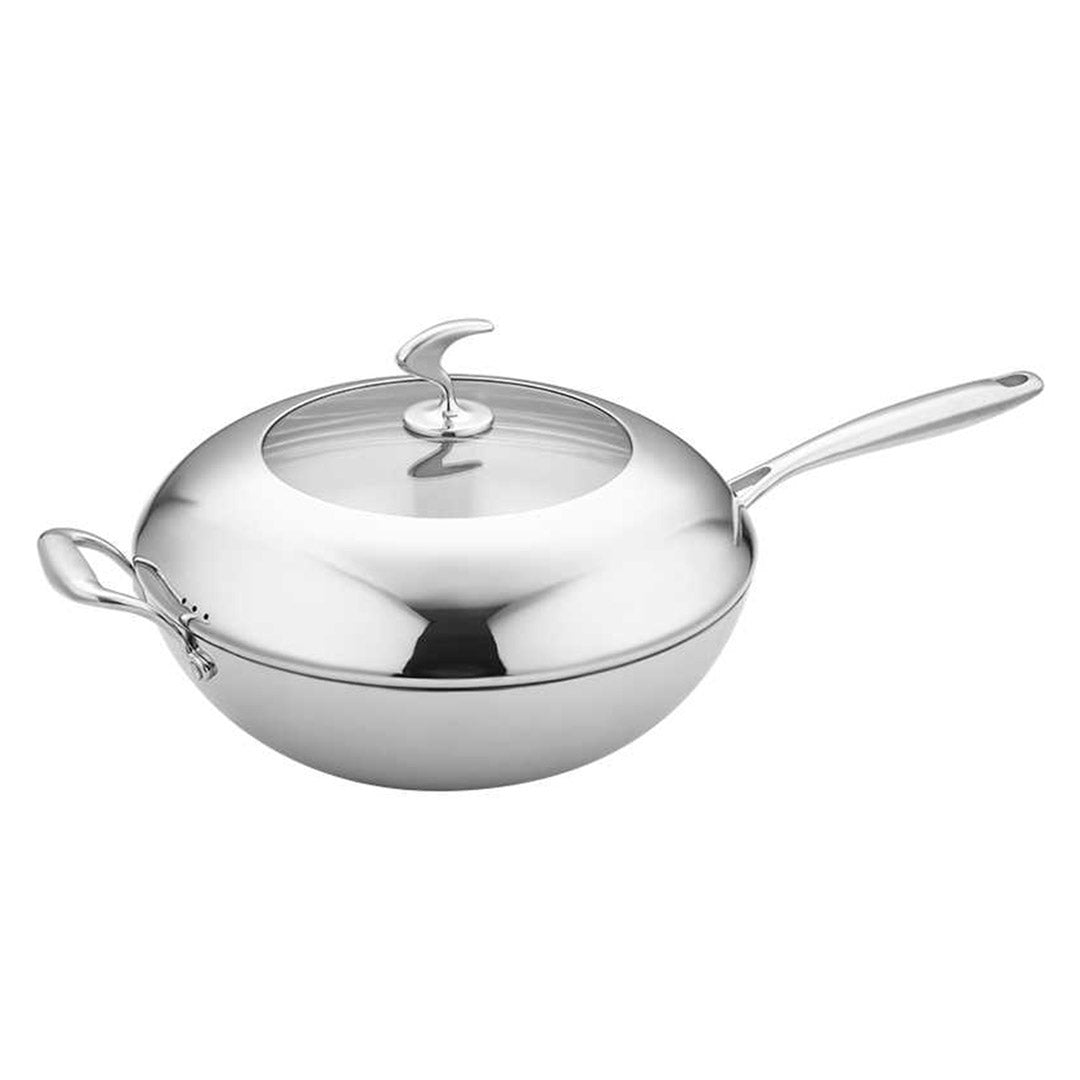 Premium 18/10 Stainless Steel Fry Pan 32cm Frying Pan Top Grade Non Stick Interior Skillet with Helper Handle and Lid - image5