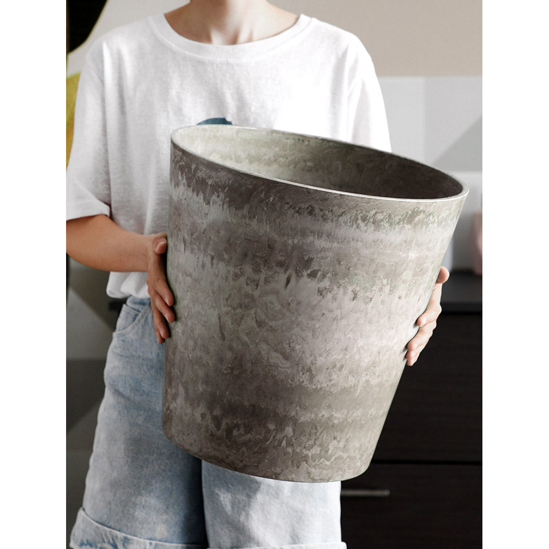 Premium 2X 32cm Rock Grey Round Resin Plant Flower Pot in Cement Pattern Planter Cachepot for Indoor Home Office - image5