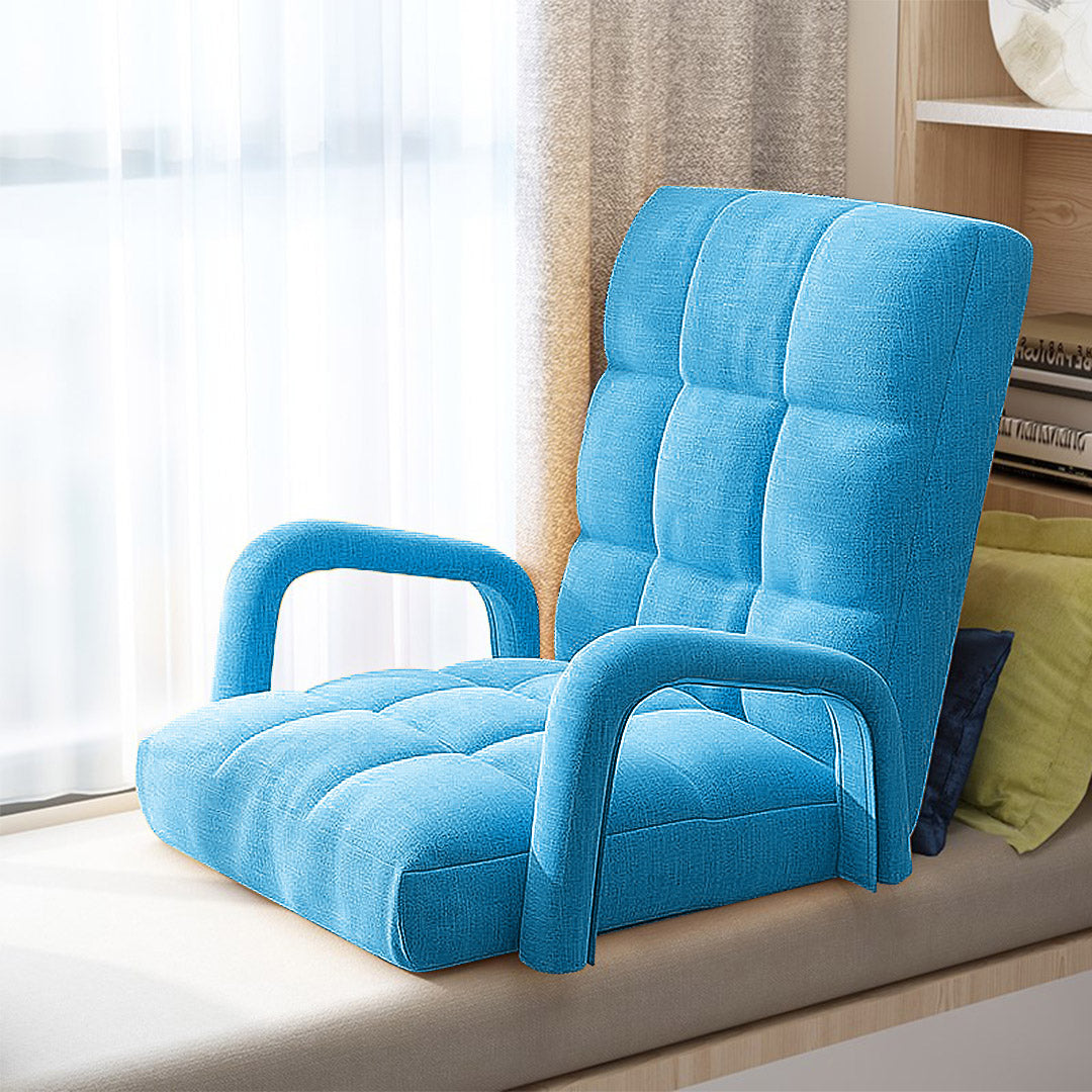 Premium 2X Foldable Lounge Cushion Adjustable Floor Lazy Recliner Chair with Armrest Blue - image6