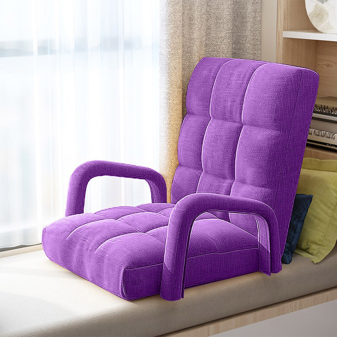 Premium 2X Foldable Lounge Cushion Adjustable Floor Lazy Recliner Chair with Armrest Purple - image6