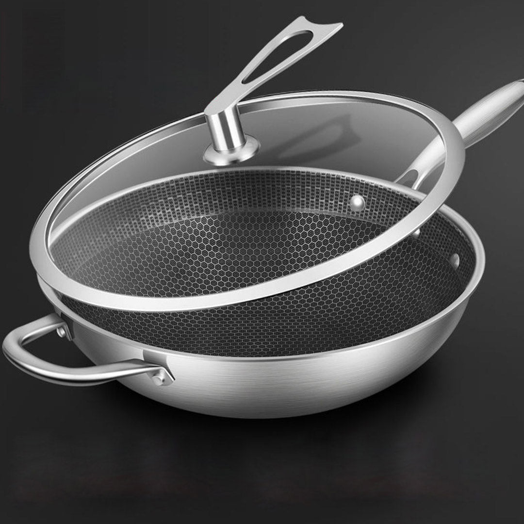 Premium 2X 34cm Stainless Steel Tri-Ply Frying Cooking Fry Pan Textured Non Stick Skillet with Glass Lid and Helper Handle - image6