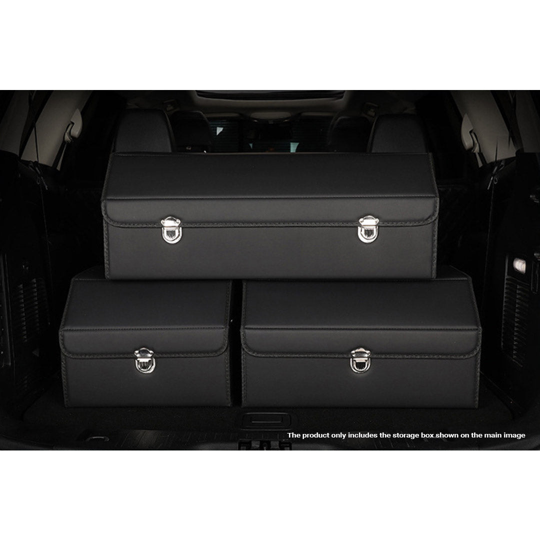 Premium 2X Leather Car Boot Collapsible Foldable Trunk Cargo Organizer Portable Storage Box With Lock Black Medium - image6