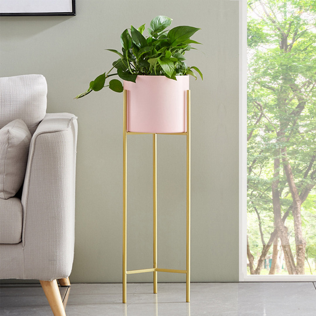 Premium 4X 2 Layer 60cm Gold Metal Plant Stand with Pink Flower Pot Holder Corner Shelving Rack Indoor Display - image6