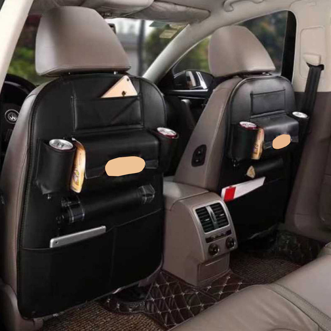 Premium PVC Leather Car Back Seat Storage Bag Multi-Pocket Organizer Backseat and iPad Mini Holder Black - image6