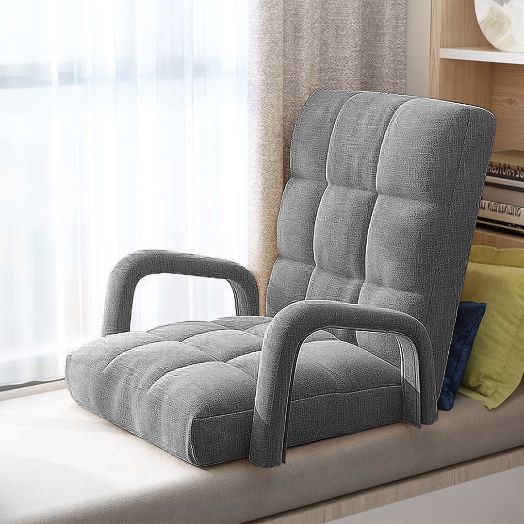 Premium Foldable Lounge Cushion Adjustable Floor Lazy Recliner Chair with Armrest Grey - image6