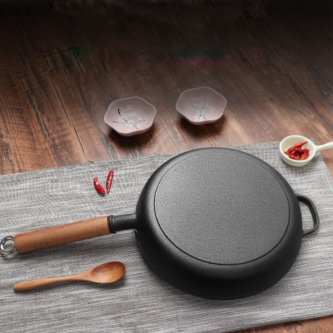 Premium 27cm Round Cast Iron Frying Pan Skillet Steak Sizzle Platter with Helper Handle - image6