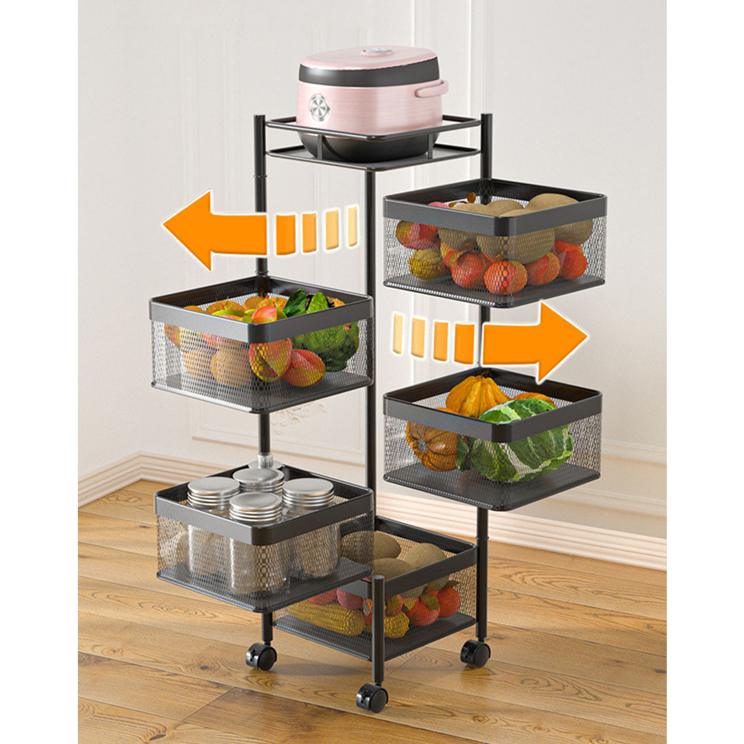 Premium 2X 5 Tier Steel Square Rotating Kitchen Cart Multi-Functional Shelves Portable Storage Organizer with Wheels - image6