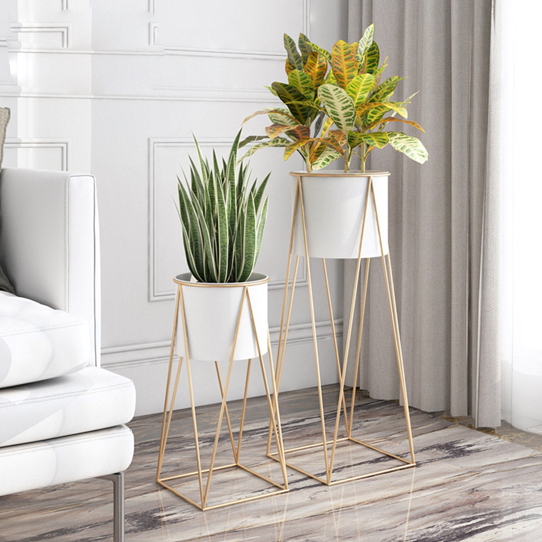 Premium 4X 50cm Gold Metal Plant Stand with White Flower Pot Holder Corner Shelving Rack Indoor Display - image6