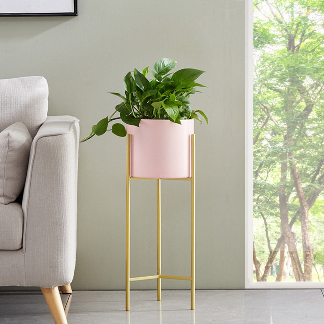 Premium 4X 2 Layer 42cm Gold Metal Plant Stand with Pink Flower Pot Holder Corner Shelving Rack Indoor Display - image6