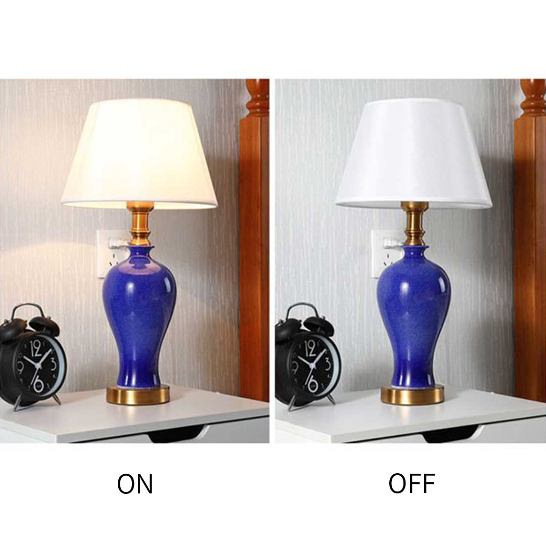 Premium 2X Blue Ceramic Oval Table Lamp with Gold Metal Base - image6