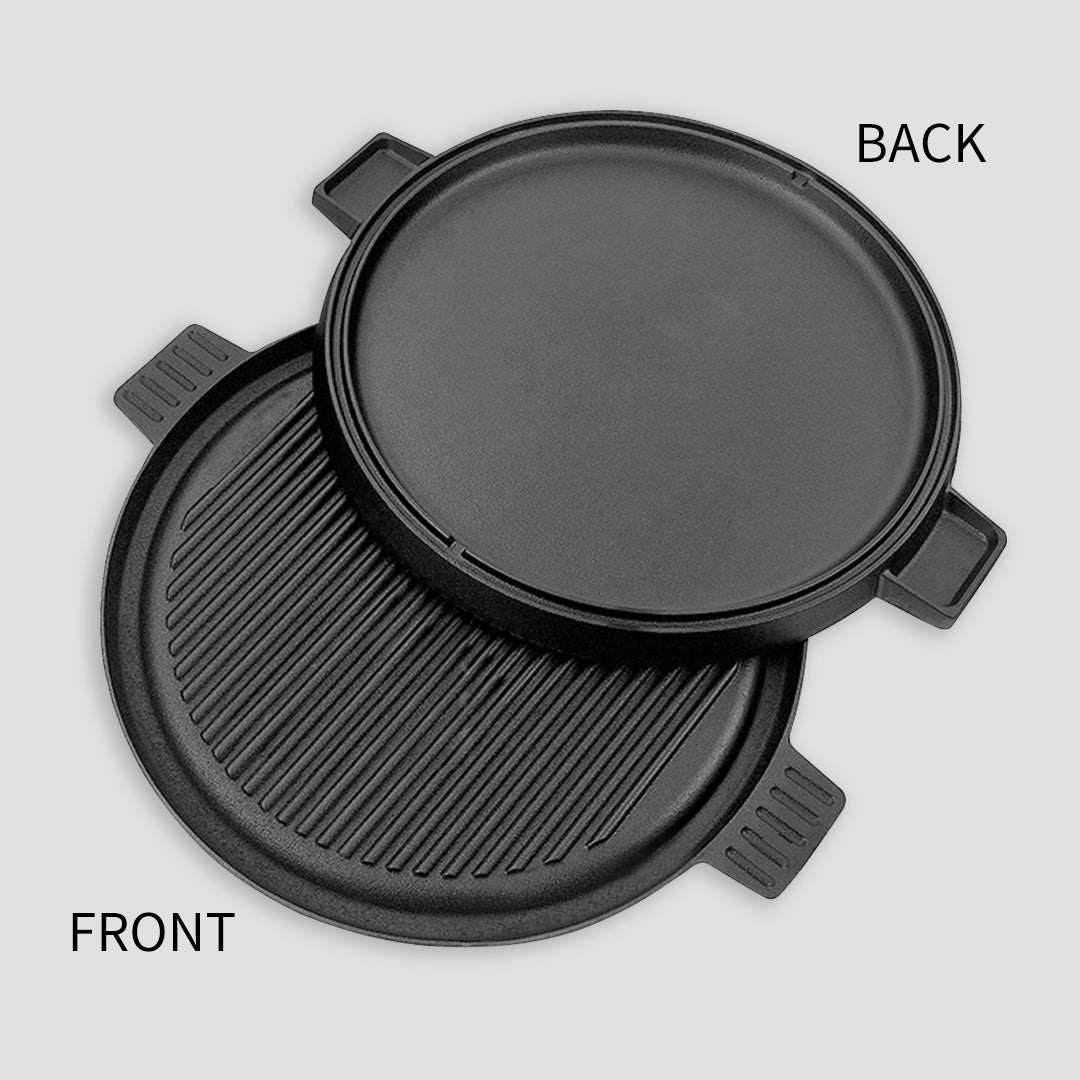 Premium 43cm Round Ribbed Cast Iron Frying Pan Skillet Steak Sizzle Platter with Handle - image6