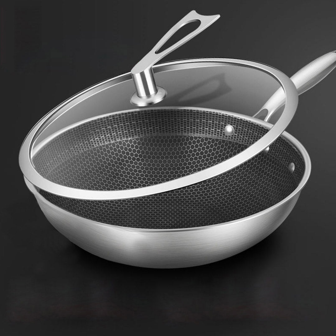 Premium 32cm Stainless Steel Tri-Ply Frying Cooking Fry Pan Textured Non Stick Interior Skillet with Glass Lid - image6