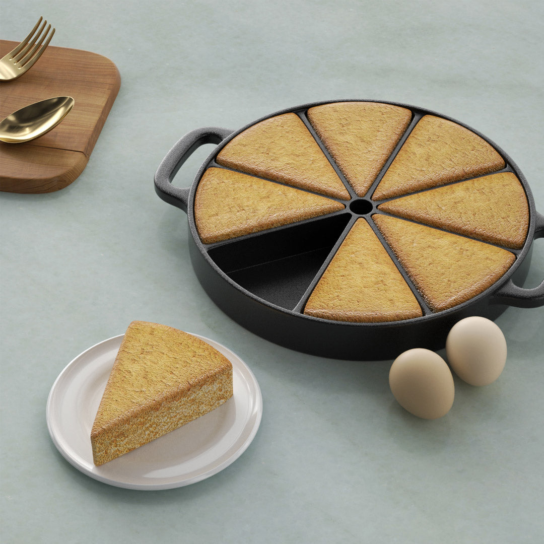 Premium 2X 21.5CM Round Cast Iron Baking Wedge Pan Cornbread Cake 8-Slice Baking Dish with Handle - image6
