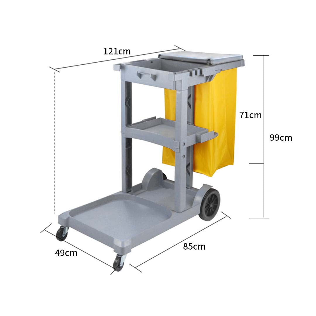 Premium 3 Tier Multifunction Janitor Cleaning Waste Cart Trolley and Waterproof Bag with Lid - image6