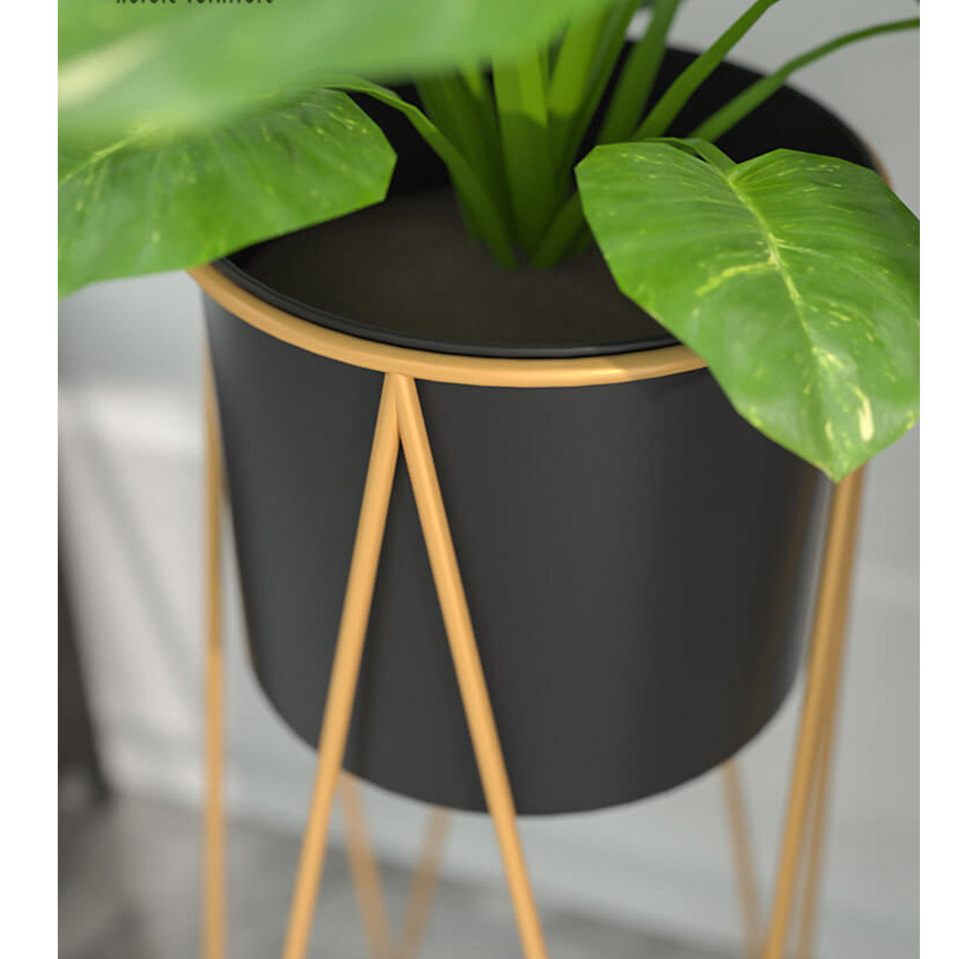 Premium 2X 70cm Gold Metal Plant Stand with Black Flower Pot Holder Corner Shelving Rack Indoor Display - image6