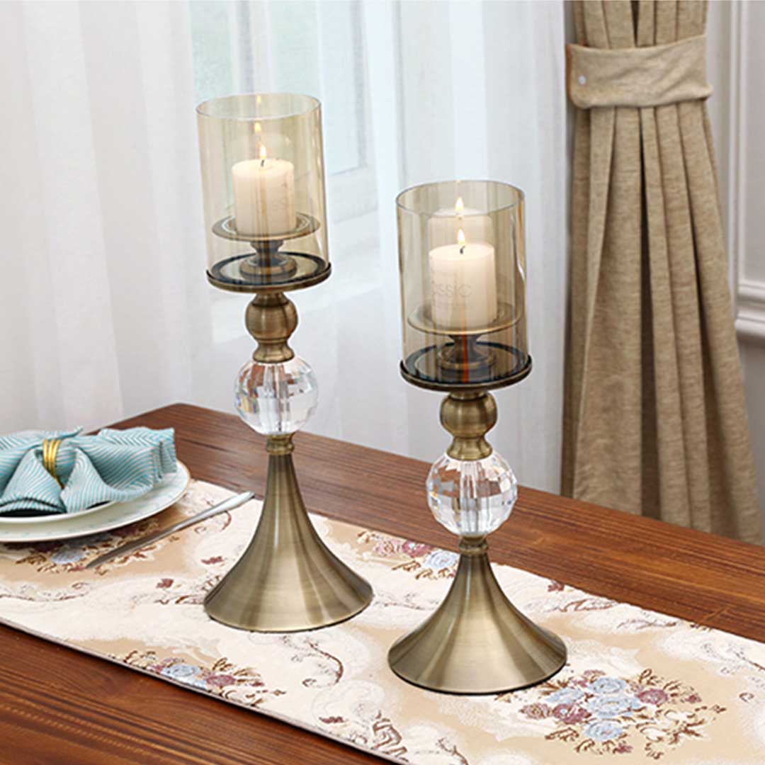 Premium 2X 38cm Glass Candle Holder Candle Stand Glass/Metal - image7