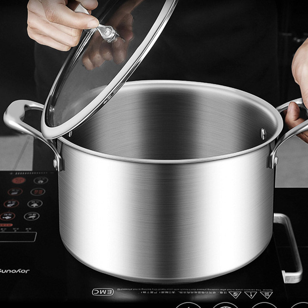 Premium 2X 24cm Stainless Steel Soup Pot Stock Cooking Stockpot Heavy Duty Thick Bottom with Glass Lid - image7