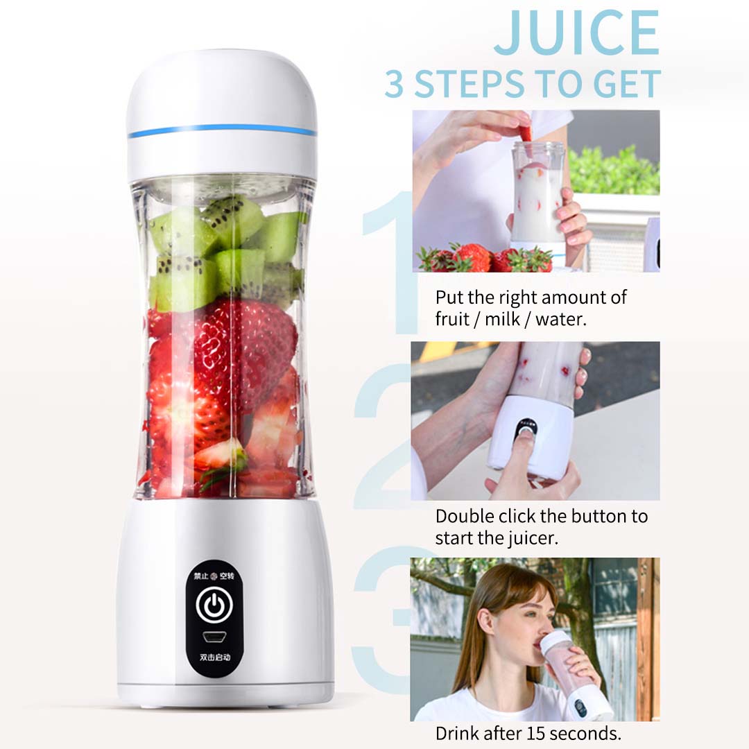 Premium 2x 380ml Portable Mini USB Rechargeable Handheld Fruit Mixer Juicer White - image7