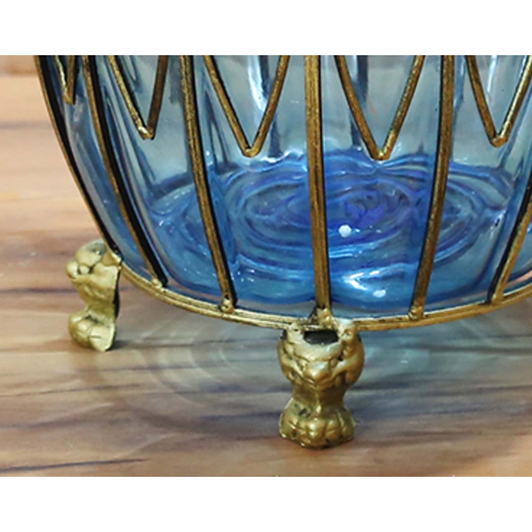 Premium 51cm Blue Glass Oval Floor Vase with Metal Flower Stand - image7