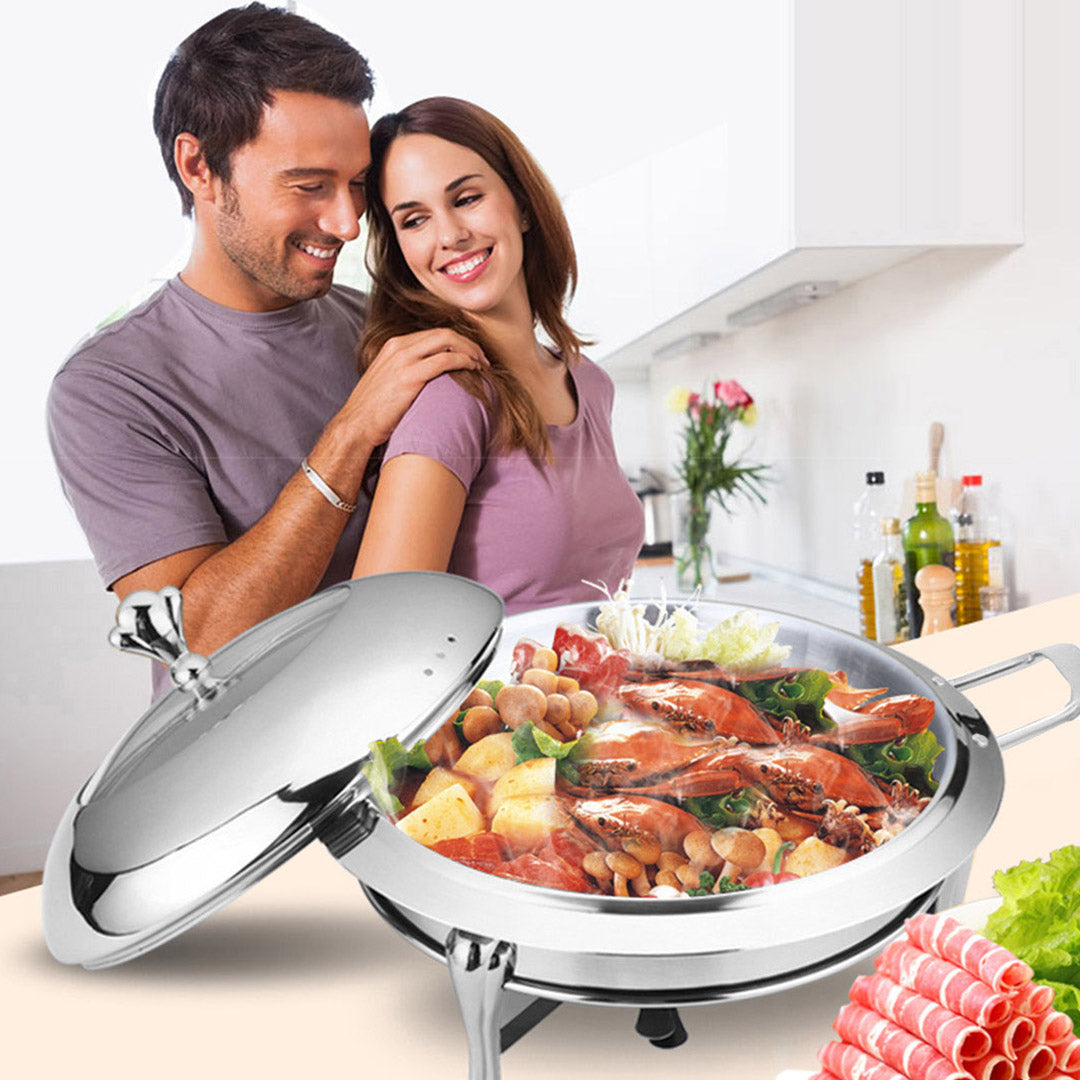 2X Stainless Steel Round Buffet Chafing Dish Cater Food Warmer Chafer with Glass Top Lid - image7