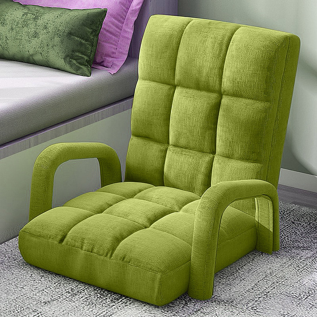 Premium Foldable Lounge Cushion Adjustable Floor Lazy Recliner Chair with Armrest Yellow Green - image7