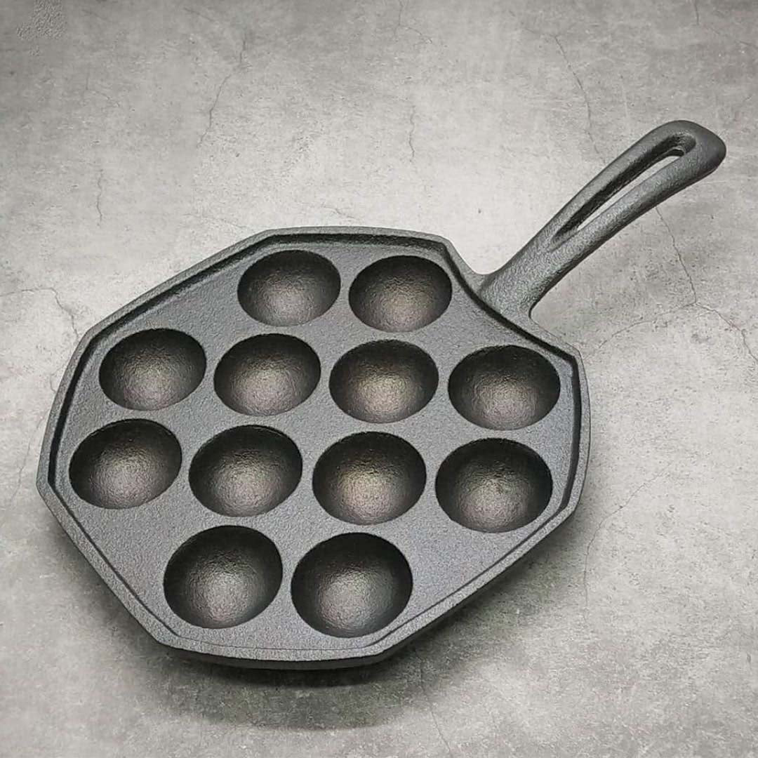 Premium 2X 18CM Cast Iron Takoyaki Fry Pan Octopus Balls Maker 12 Hole Cavities Grill Mold - image7