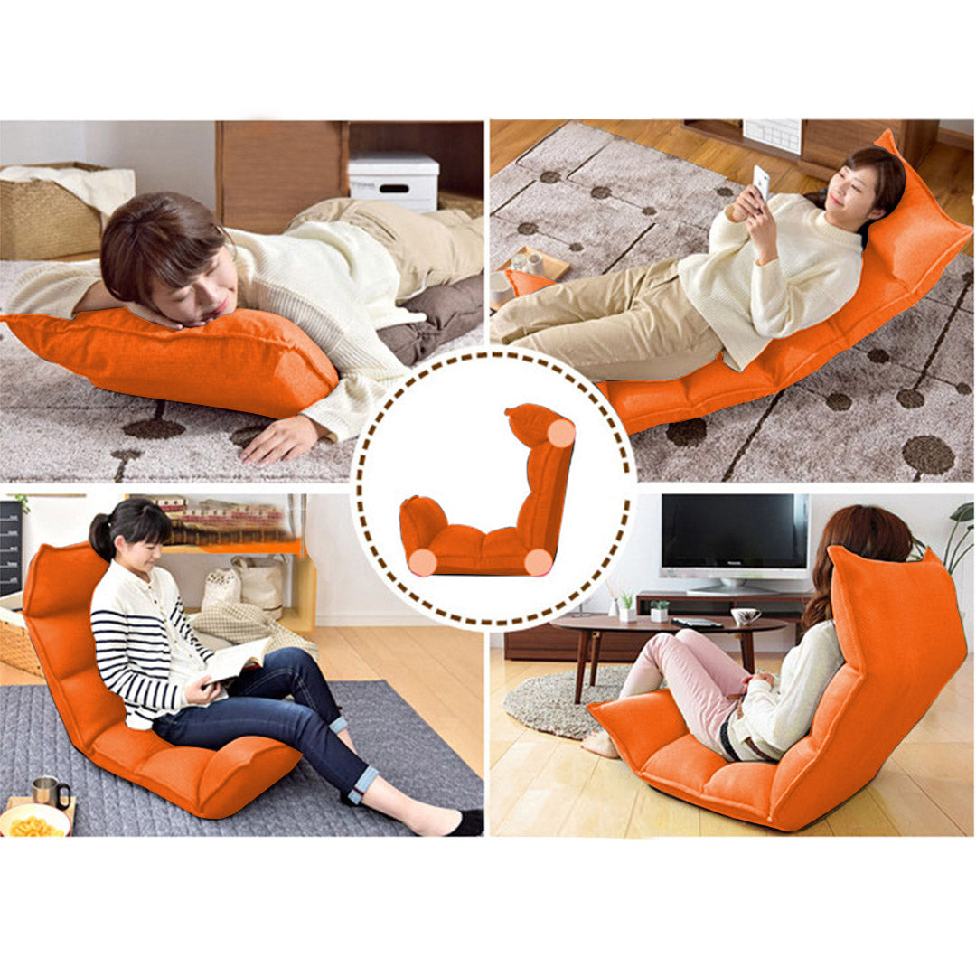 Premium 2X Foldable Tatami Floor Sofa Bed Meditation Lounge Chair Recliner Lazy Couch Orange - image7