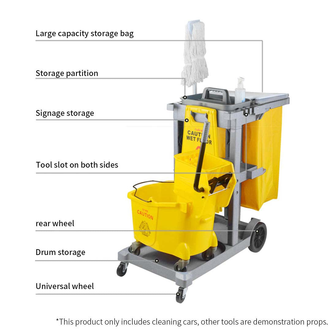 Premium 3 Tier Multifunction Janitor Cleaning Waste Cart Trolley and Waterproof Bag with Lid - image7