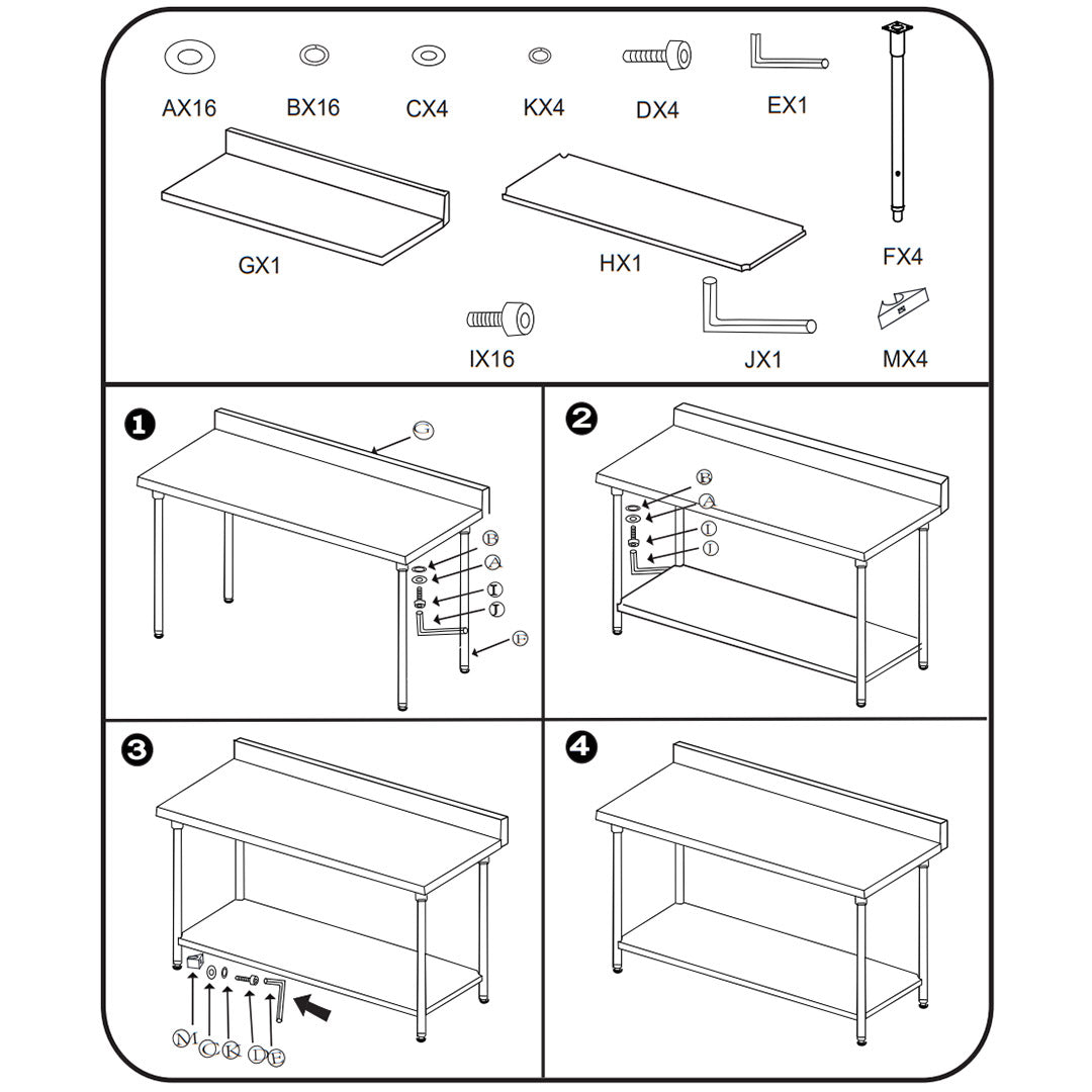 Premium Commercial Catering Kitchen Stainless Steel Prep Work Bench Table with Back-splash 100*70*85cm - image7