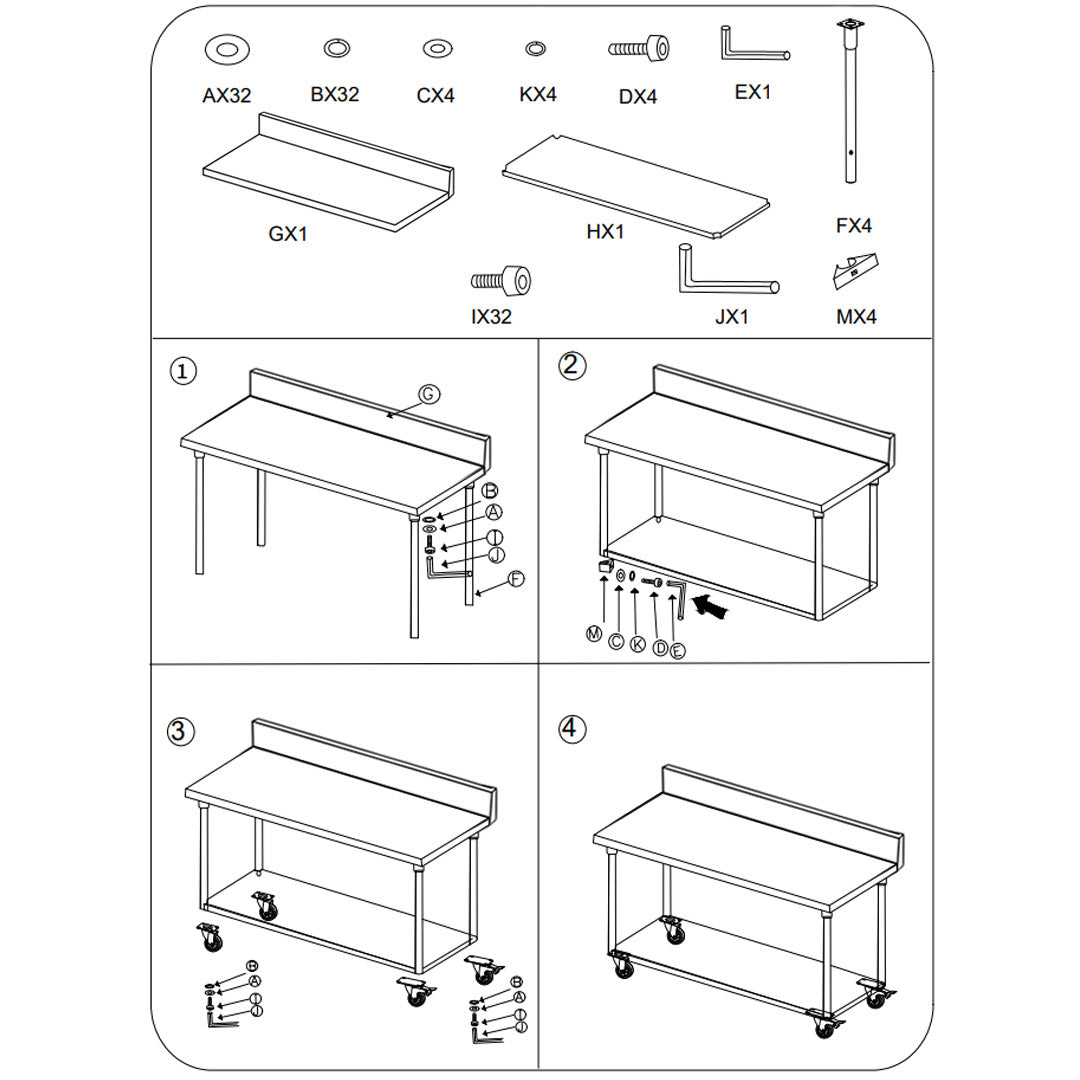 Premium 120cm Commercial Catering Kitchen Stainless Steel Prep Work Bench Table with Backsplash and Caster Wheels - image7