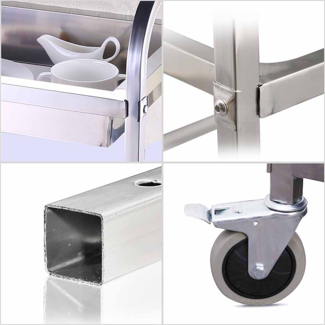 Premium 2 Tier Stainless Steel Kitchen Trolley Bowl Collect Service Food Cart 85x45x90cm Medium - image7