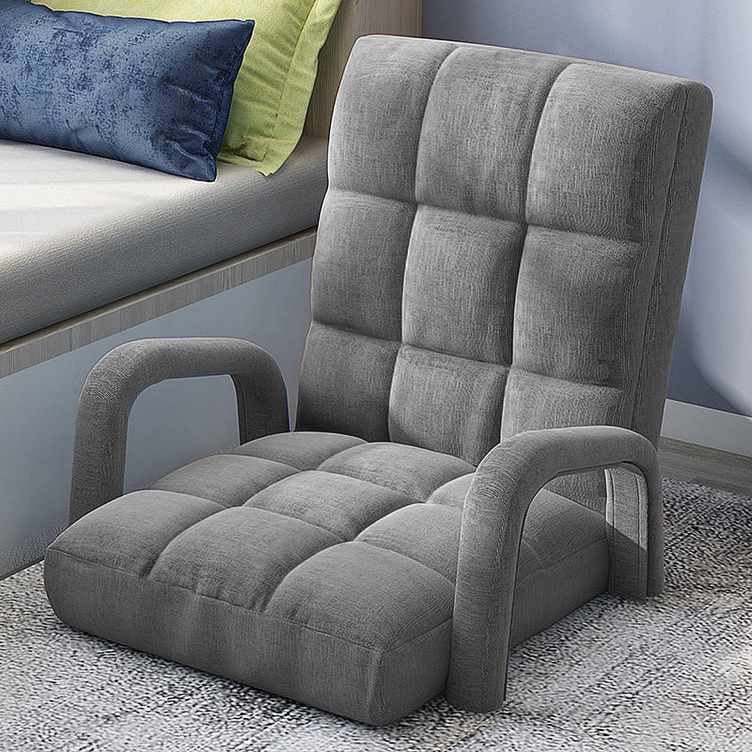 Premium Foldable Lounge Cushion Adjustable Floor Lazy Recliner Chair with Armrest Grey - image7