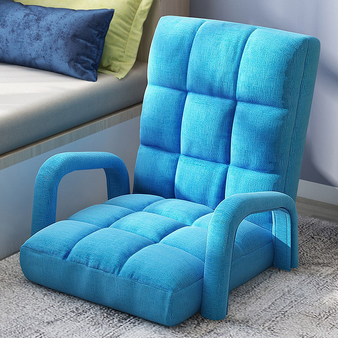 Premium 2X Foldable Lounge Cushion Adjustable Floor Lazy Recliner Chair with Armrest Blue - image7