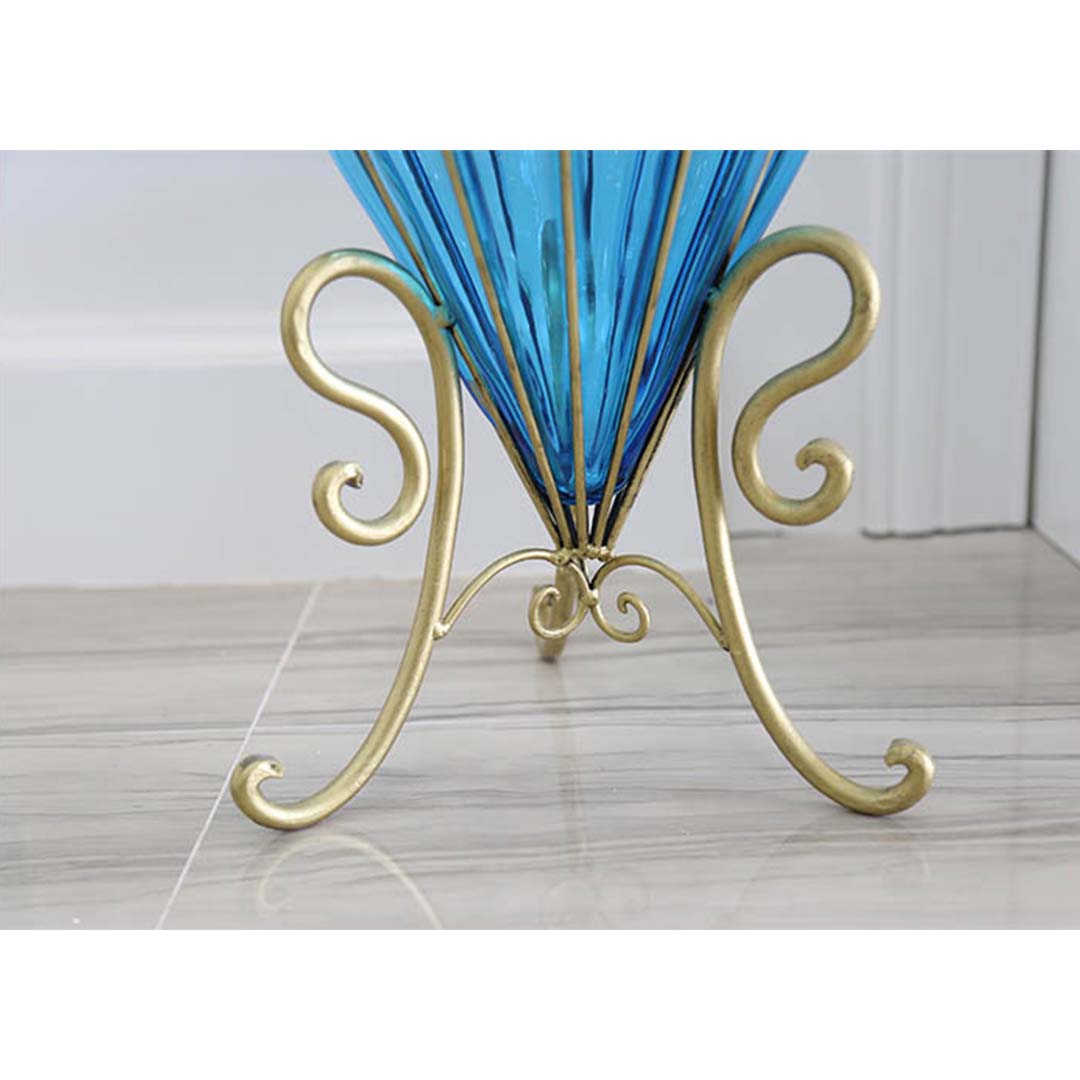 Premium 67cm Green Glass Tall Floor Vase with Metal Flower Stand - image7