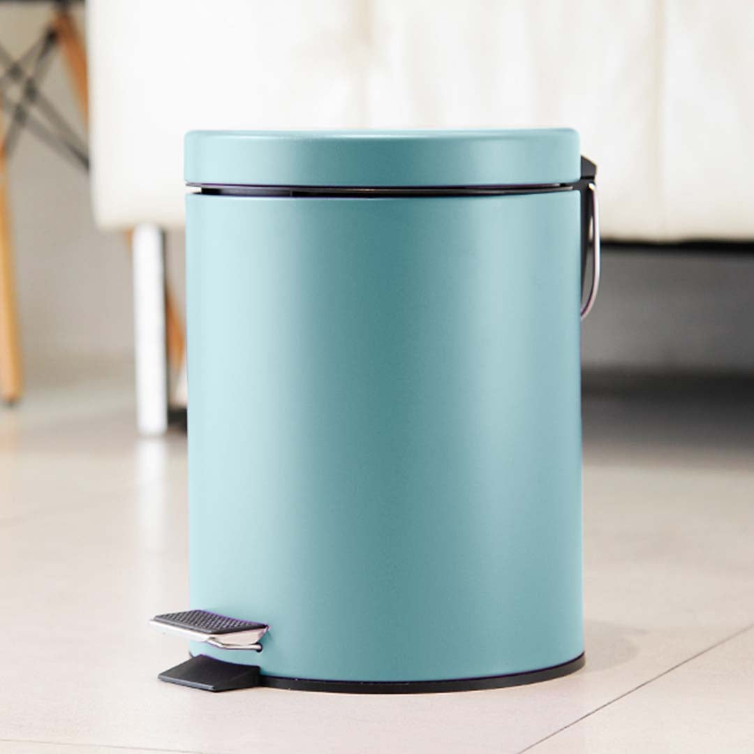 Premium 7L Modern Foot Pedal Trash Bin Waste Kitchen Bathroom Stainless Steel Round Blue - image7