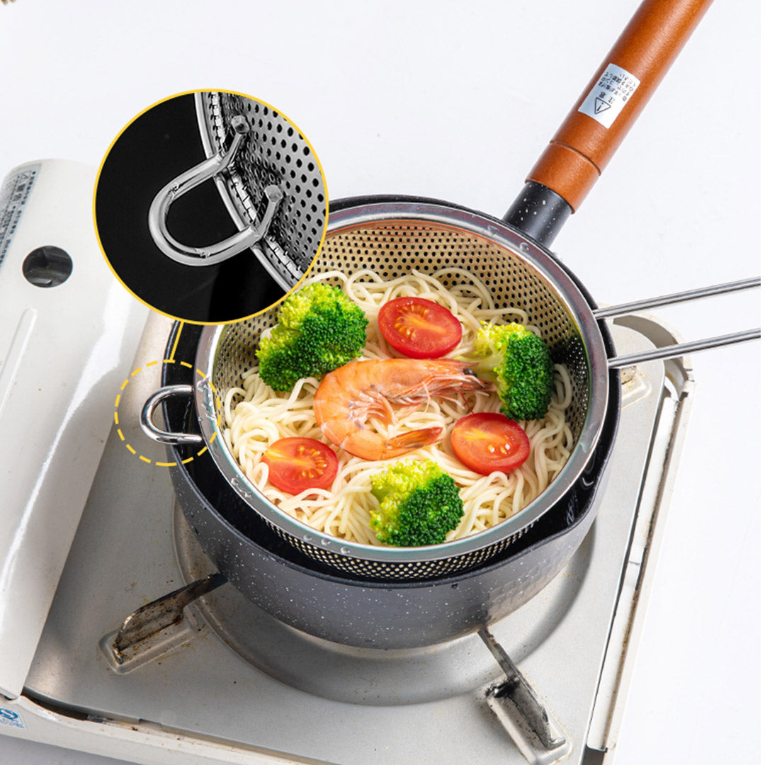 Stainless Steel Perforated Colander Fine Mesh Net Food Strainer Basket with Handle Skimmer Sieve Set - image7