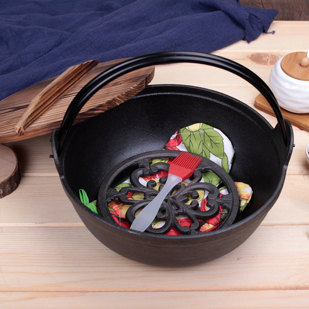 Premium 2X 29cm Cast Iron Japanese Style Sukiyaki Tetsu Nabe Shabu Hot Pot with Wooden Lid - image7