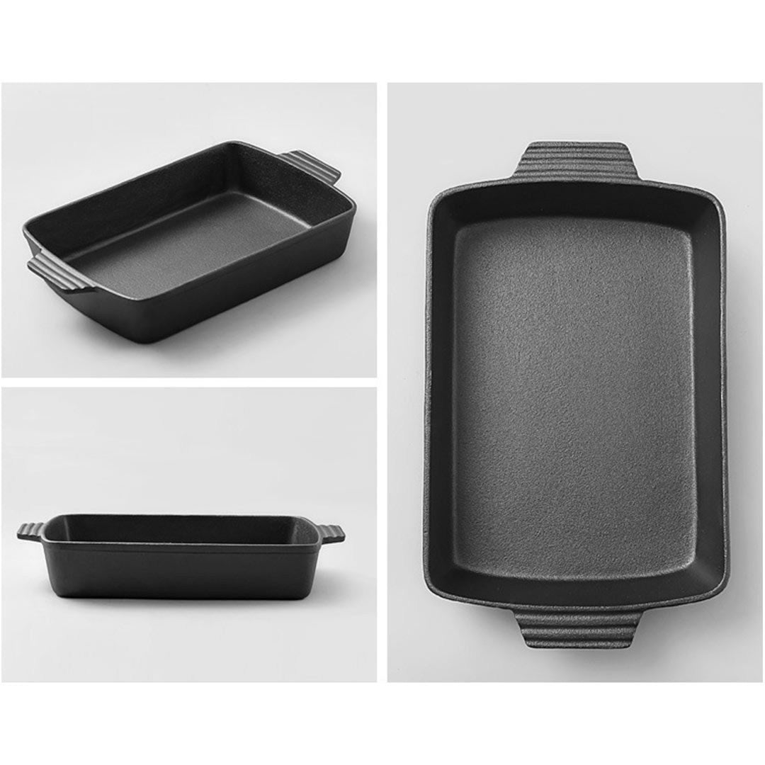 Premium 2X 38cm Cast Iron Rectangle Bread Cake Baking Dish Lasagna Roasting Pan - image7